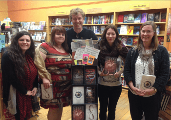 Stefanie Kiper Schmidt, Ann Aguirre, Dan Chartrand, Marie Rutkoski, and Caragh O'Brien at Water Street Bookstore, Exeter, NH